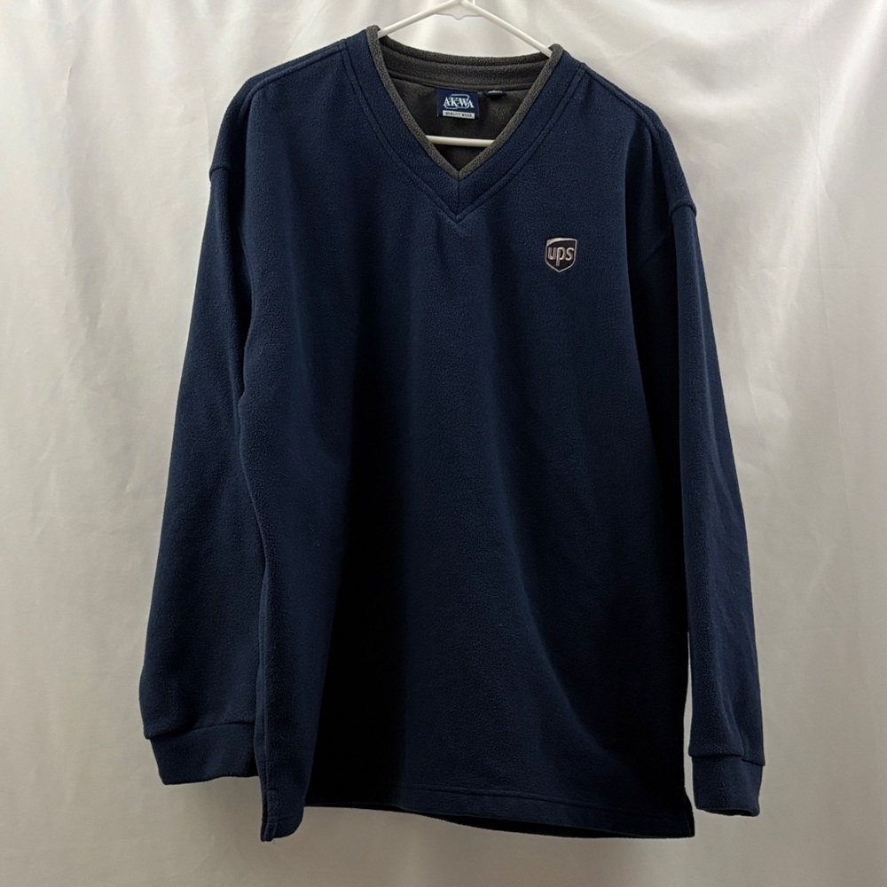 United Parcel Service UPS Sweatshirt Vneck Men’s Size Large Fleece Employee Blue